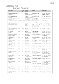 Address and Contact Numbers