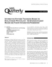 Information Systems Theorizing Based on Evolutionary Psychology: an Interdisciplinary Review and Theory Integration Framework1