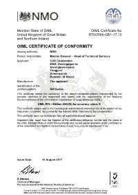 Oiml Certificate of Con Ertificate of Conformity