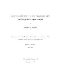 Smooth Surfaces in Smooth Fourfolds with Vanishing ﬁrst Chern Class