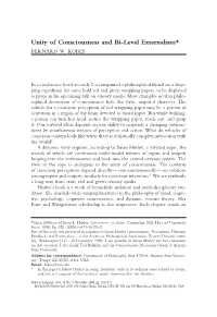 Unity of Consciousness and Bi-Level Externalism* BERNARD W