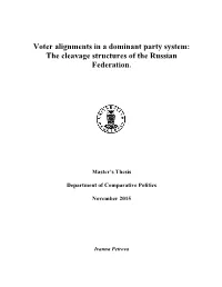 Voter Alignments in a Dominant Party System: the Cleavage Structures of the Russian Federation