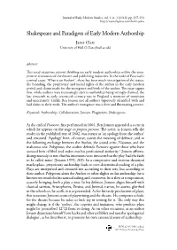 Shakespeare and Paradigms of Early Modern Authorship Janet Clare University of Hull (J.Clare@Hull.Ac.Uk)