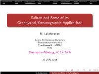 Soliton and Some of Its Geophysical/Oceanographic Applications