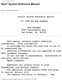 Atari* System Reference Manual Atari* System Reference Manual