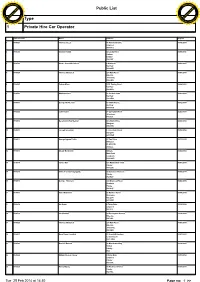 Public List Type 1 Private Hire Car Operator