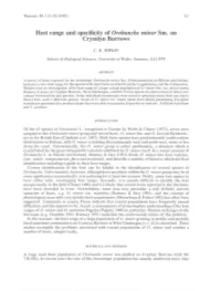 Host Range and Specificity of Orobanche Minor Srn. on Cryrnlyn Burrows