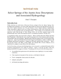 Technical Note Select Springs of the Austin Area: Descriptions And