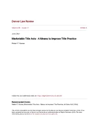 Marketable Title Acts - a Means to Improve Title Practice