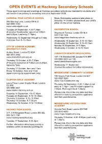OPEN EVENTS at Hackney Secondary Schools