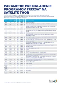 PARAMETRE PRE NALADENIE PROGRAMOV FREESAT NA SATELITE THOR Stav Ku Dňu 1