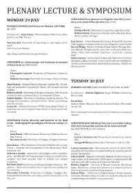 Plenary Lecture & Symposium