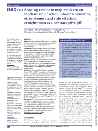 Scoping Review to Map Evidence on Mechanism of Action, Pharmacokinetics, Effectiveness and Side Effects of Centchroman As a Contraceptive Pill