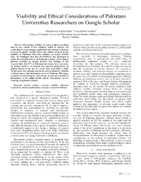 Visibility and Ethical Considerations of Pakistani Universities Researchers on Google Scholar