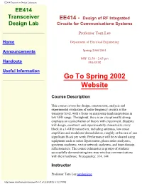 EE414 Transceiver Design Laboratory EE414 Transceiver EE414 - Design of RF Integrated Design Lab Circuits for Communications Systems