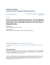 Horses As Sources of Proprietary Information: Commercialization, Conservation, and Compensation Pursuant to the Convention on Biological Diversity