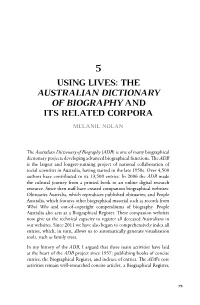 The Australian Dictionary of Biography and Its Related Corpora Melanie Nolan