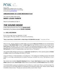 THE SOUND INSIDE a New Play by Pulitzer Prize Finalist ADAM RAPP Directed by Tony Award Winner DAVID CROMER