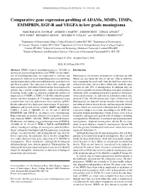 Comparative Gene Expression Profiling of Adams, Mmps, Timps, EMMPRIN, EGF-R and VEGFA in Low Grade Meningioma