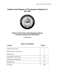 Guide to the Papers of the Summer Seminar of the Arts