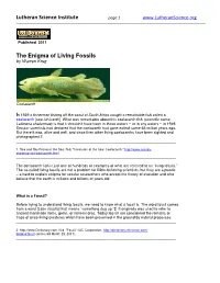Lutheran Science Institute the Enigma of Living Fossils