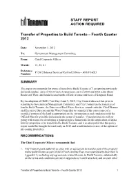 Transfer of Properties to Build Toronto – Fourth Quarter 2012