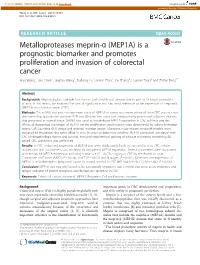 Metalloproteases Meprin-Ɑ (MEP1A) Is a Prognostic Biomarker And