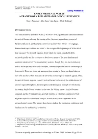 Early Medieval Wales: a Framework for Archaeological Research