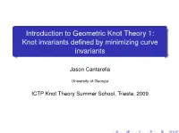 Introduction to Geometric Knot Theory 1: Knot Invariants Deﬁned by Minimizing Curve Invariants