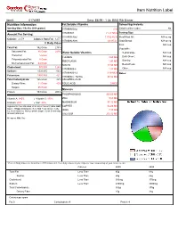 Item Nutrition Label