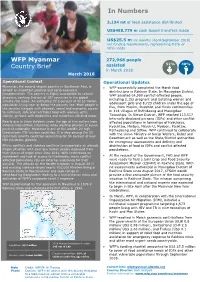 WFP Myanmar Country Brief in Numbers