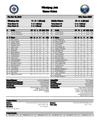 Winnipeg Jets Game Notes