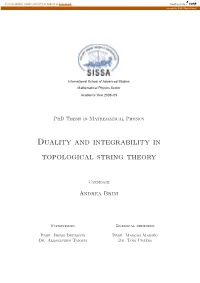 Duality and Integrability in Topological String Theory
