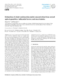 Estimation of Cloud Condensation Nuclei Concentration from Aerosol Optical Quantities: Inﬂuential Factors and Uncertainties
