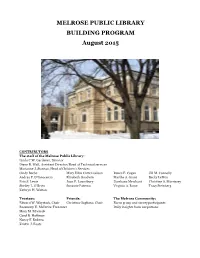 MELROSE PUBLIC LIBRARY BUILDING PROGRAM August 2015