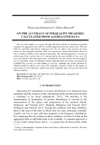 On the Accuracy of Inequality Measures Calculated from Aggregated Data