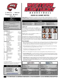2020-21 Game Notes
