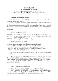 INFORMATION on the Nominees for Election to the Supervisory Board of OJSC ALROSA at the Annual General Meeting of Shareholders in 2015