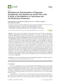 Simultaneous Determination of Pigments, Tocopherols, and Squalene in Greek Olive Oils: a Study of the Inﬂuence of Cultivation and Oil-Production Parameters