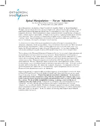 Spinal Manipulation — Not an 'Adjustment'