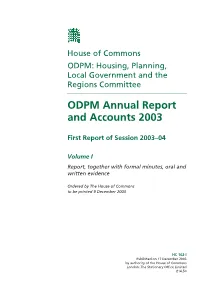ODPM Annual Report and Accounts 2003