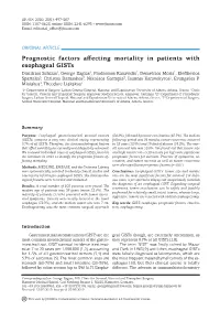 Prognostic Factors Affecting Mortality in Patients with Esophageal Gists