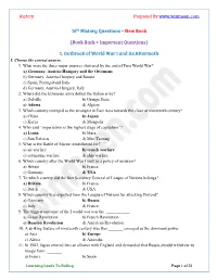 1. Outbreak of World War I and Its Aftermath I