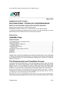 Linkedin Corp. Table of Content the Entrepreneur(S) and Foundation Process