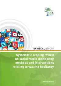 Systematic Scoping Review on Social Media Monitoring Methods and Interventions Relating to Vaccine Hesitancy