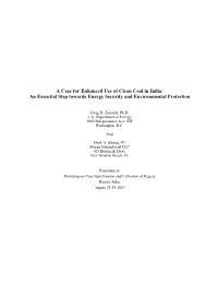 A Case for Enhanced Use of Clean Coal in India: an Essential Step Towards Energy Security and Environmental Protection