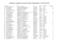 Hostess Locations Covered Under Certification T-A-W-82,165