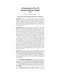 Is Rejecting the Pius XII Liturgical Reforms Illegal? (2006)