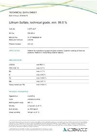 Lithium Sulfate, Technical Grade, Min. 99.0 %