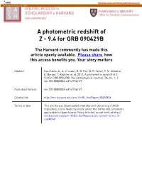 A Photometric Redshift of Z - 9.4 for GRB 090429B